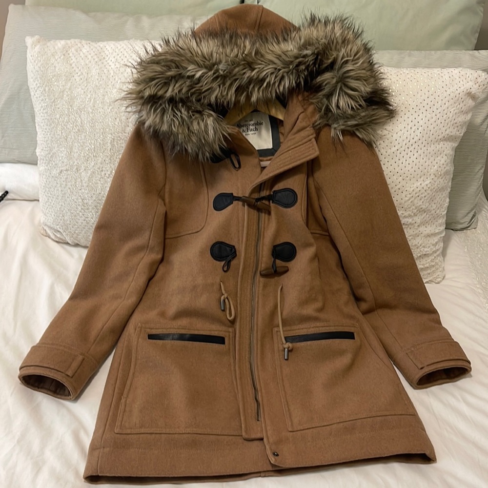 Abercrombie & Fitch long brown coat with fur lined hood